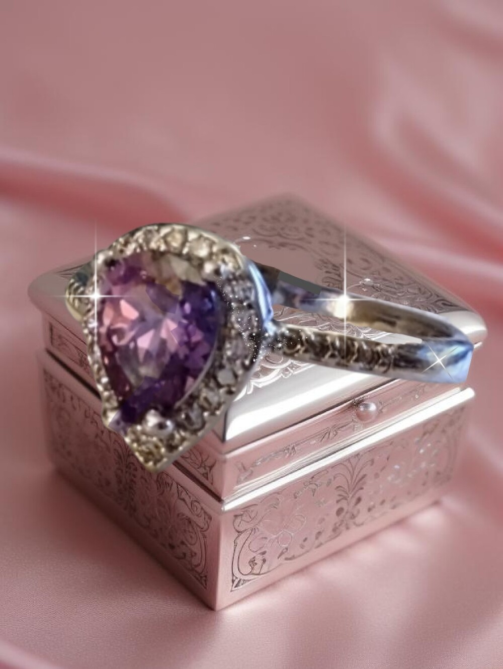 Purple Amethyst 18kWGP Pear-shaped Ring